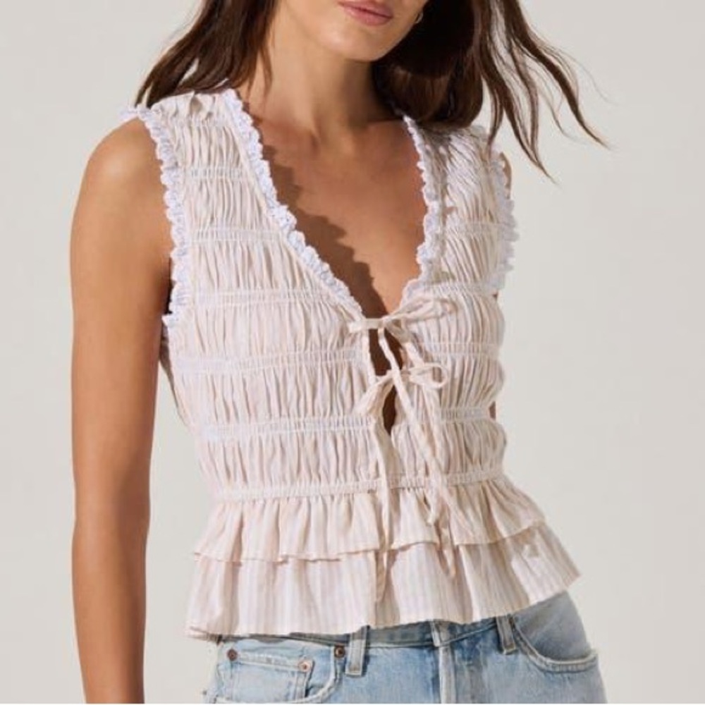 Astr Cream and White Ruffled Blouse